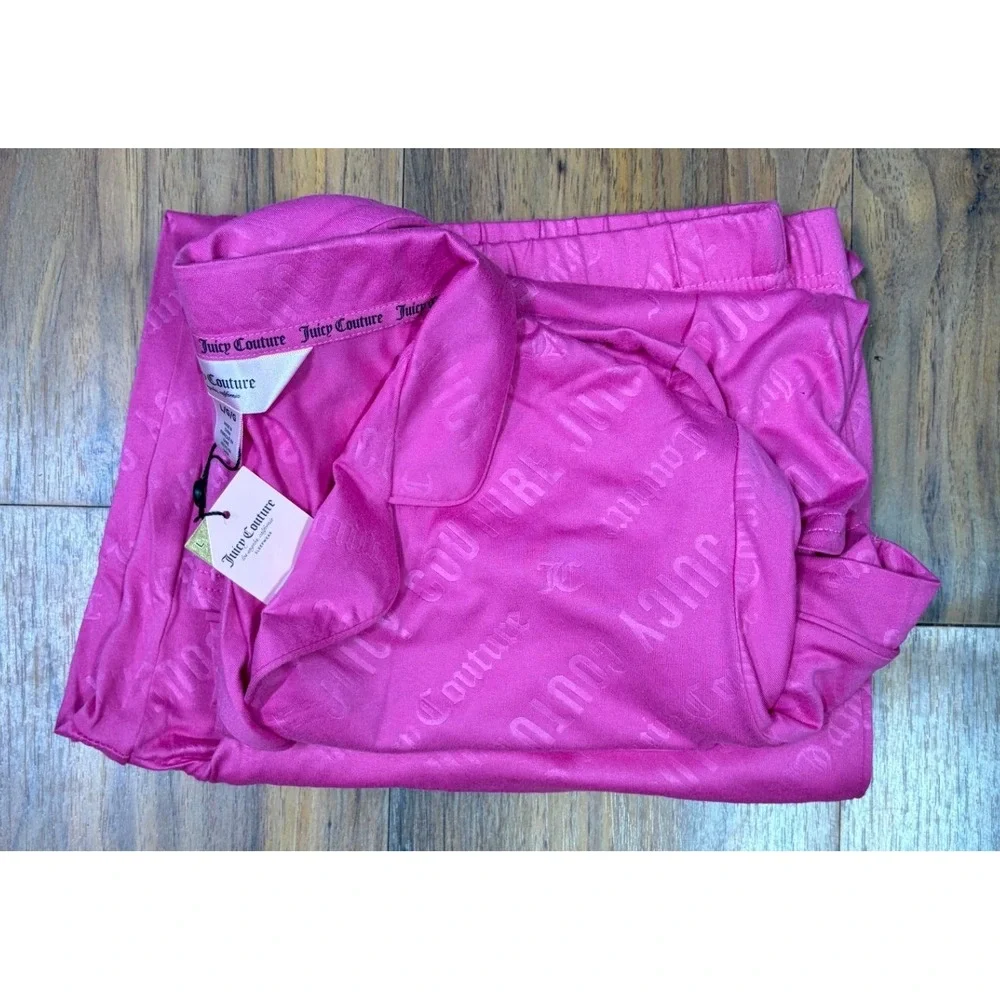 Juicy Couture Pajama Set Large Pink Rhinestone Logo Y2K Loungewear Sleepwear